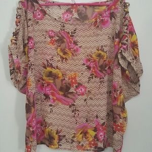 Women's Blouse Beige with Flower Print XXL